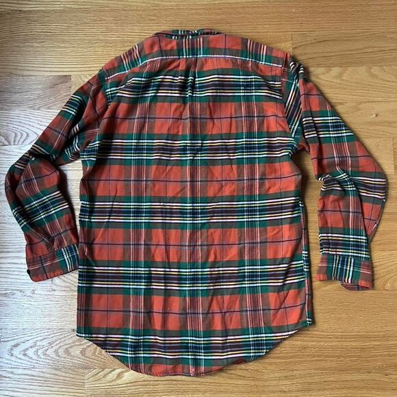 Vintage J Crew Oarsman Plaid Flannel Button Down Orange Green Small Fall Layer - Picture 3 of 5